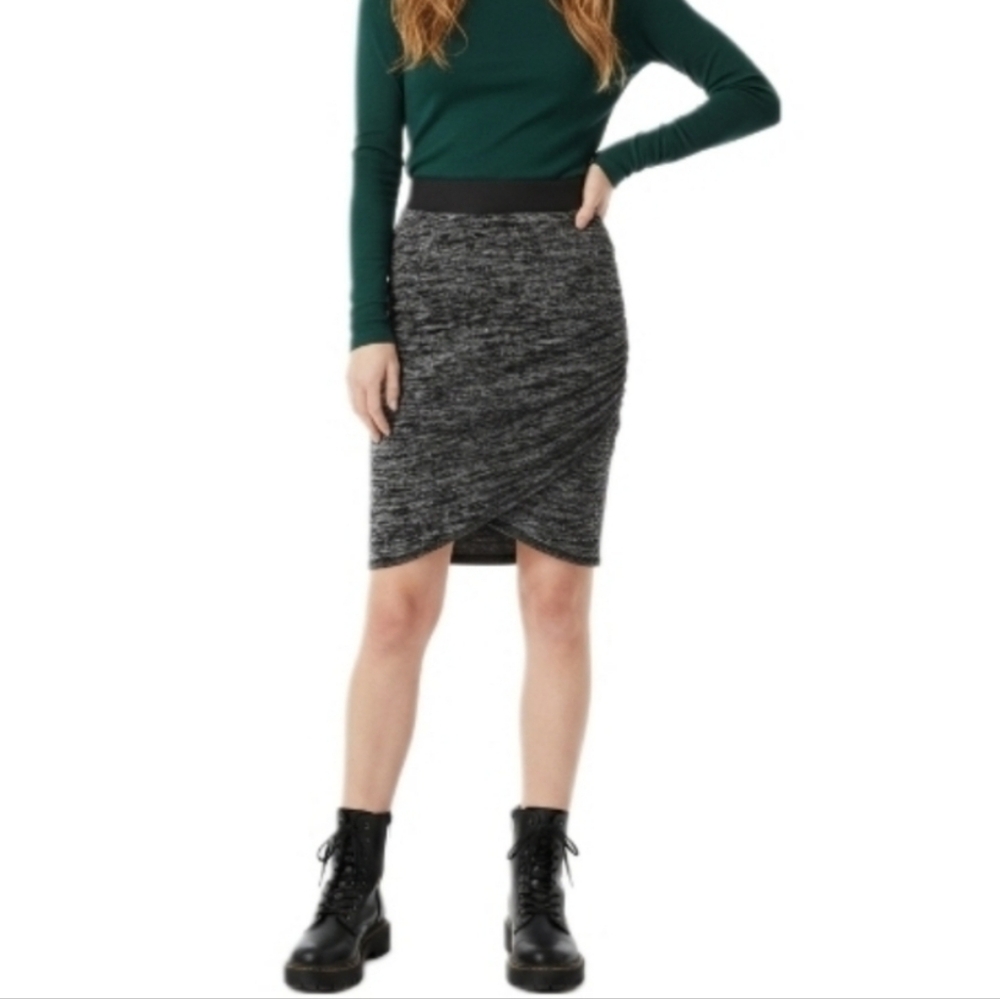 Aritzia Wilfred Free Tyra Heathered Charcoal Ruched Wrap Midi Skirt